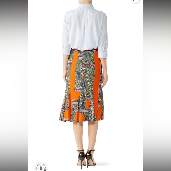 Tory Burch Orange and Blue Midi A-Line Jada Tropical Pattern Skirt Size Small - Picture 2 of 11